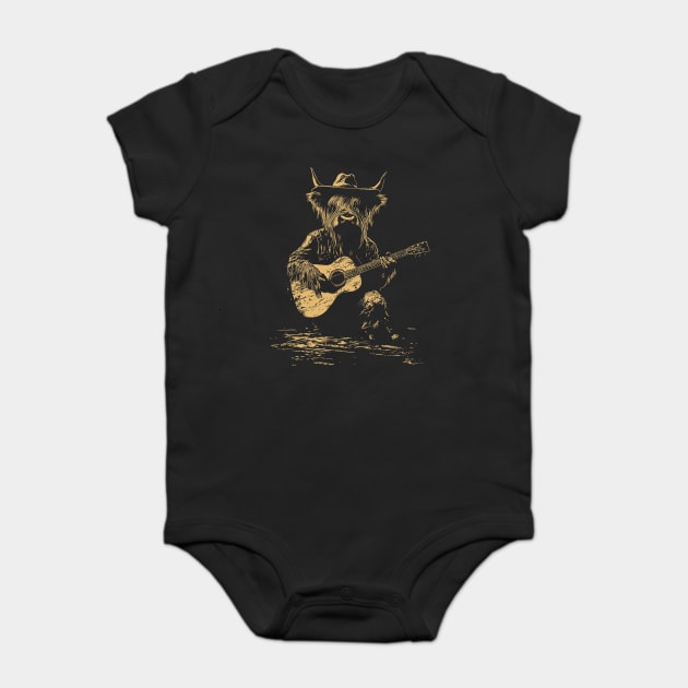 Highland Cow Play Guitar Baby Bodysuit by JessArty